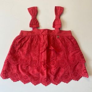 NWOT LILI GAUFRETTE Girls Red Eyelet Blouse Short Tank Top - 4 Years